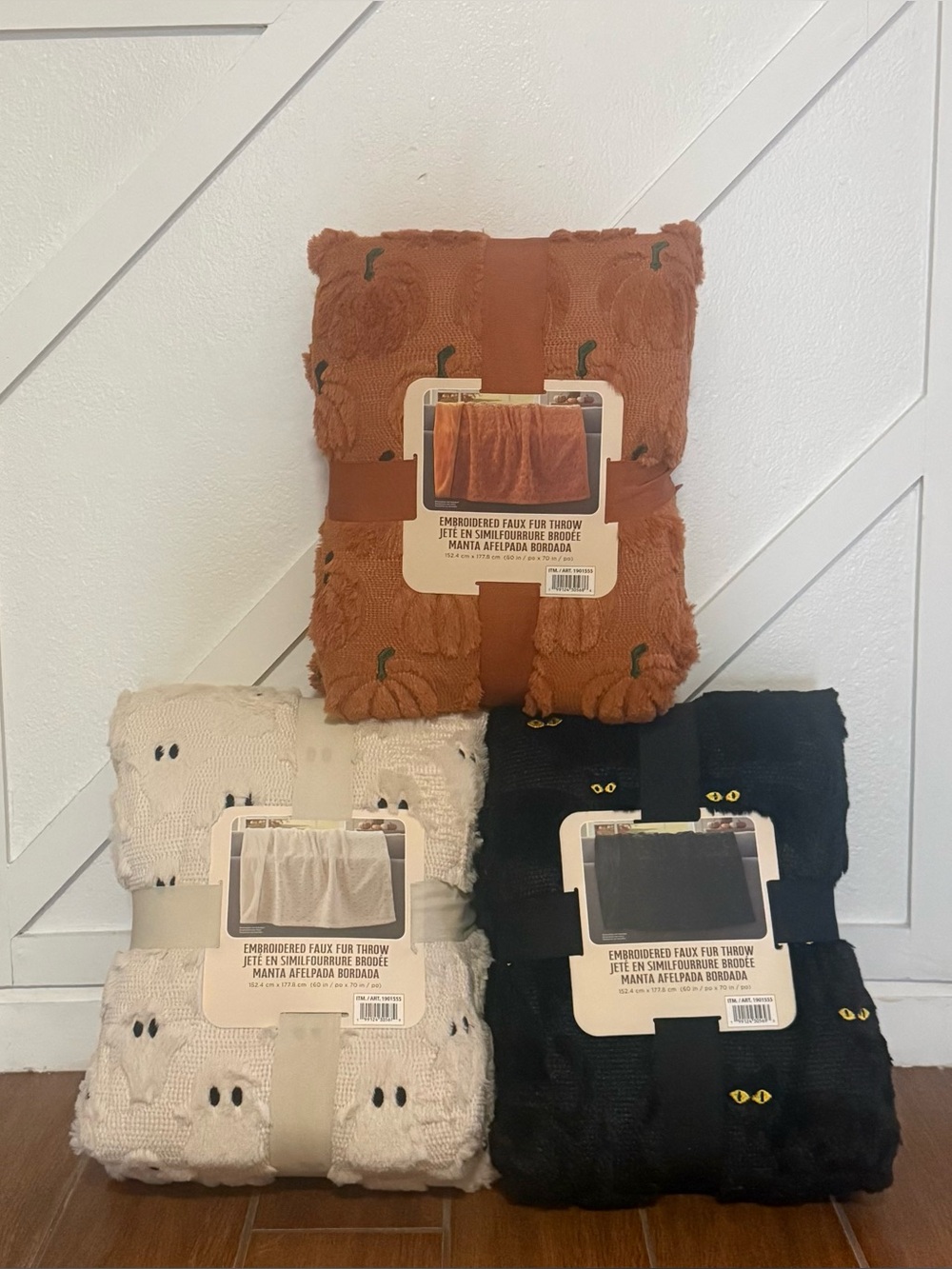 VIRAL Set of ALL 3 Costco Cozy Embroidered Faux Fur Throw Halloween Ghost Cat